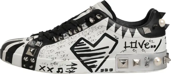 Black White Studded Low Top Sneakers Shoes