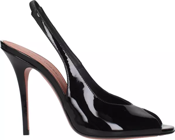 Black Leather Stiletto Heel Sandals