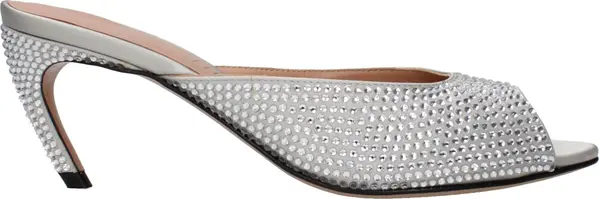Gray Satin Stiletto Heel Sandals