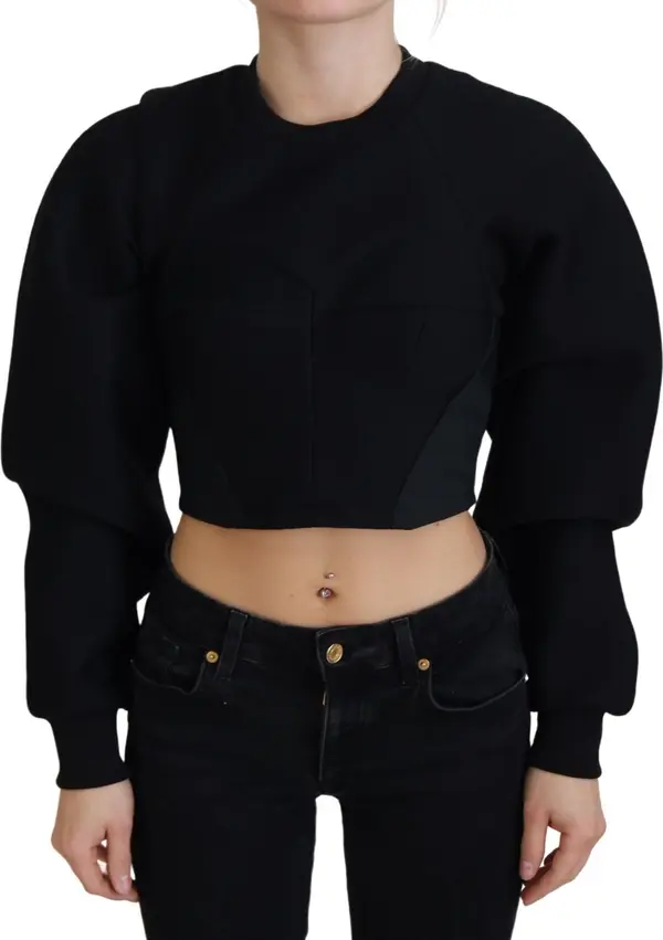 Black Cropped Zipper Back Sweatshirt Sweater
