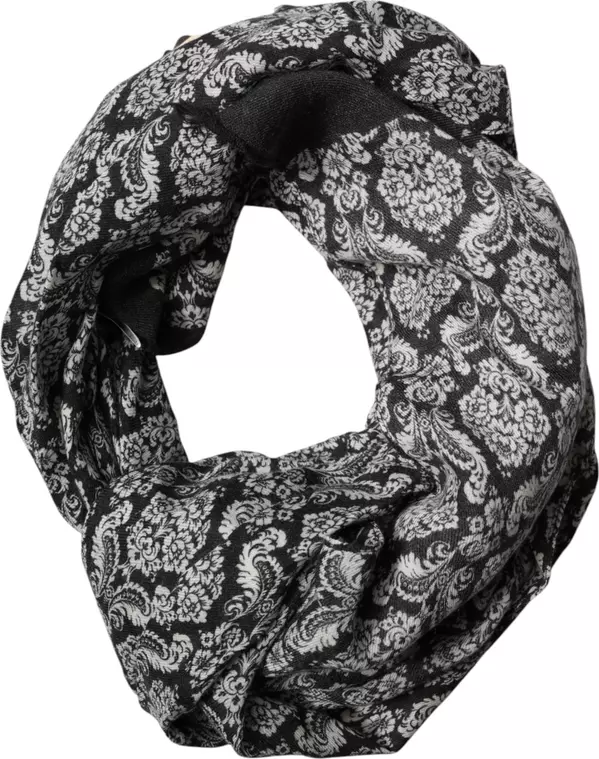 Black White Damask Patterned Lace Men Scarf