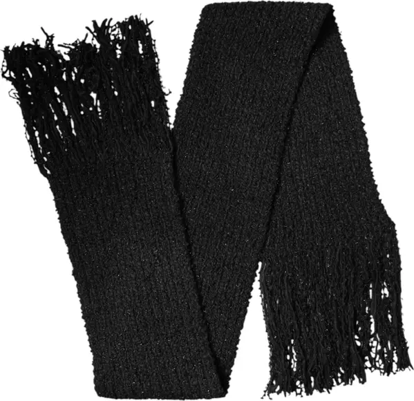 Black Cashmere Knit Shawl Fringes Scarf