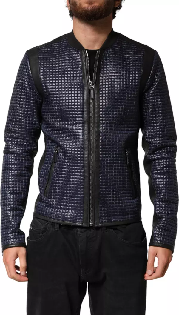 Blue Nylon Full Zip Bomber Men Jacket