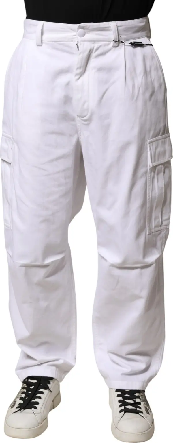 White Cotton Men Cargo Denim Trouser Jeans
