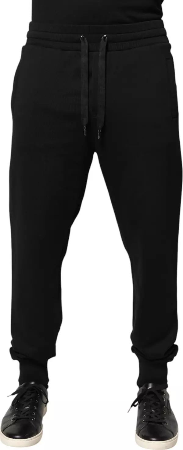 Black Cotton Mid Waist Jogger Trousers Pants