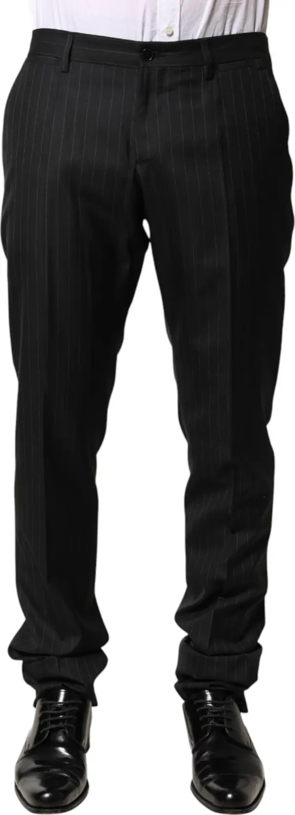 Black Stripes Wool Men Dress Trousers Pants
