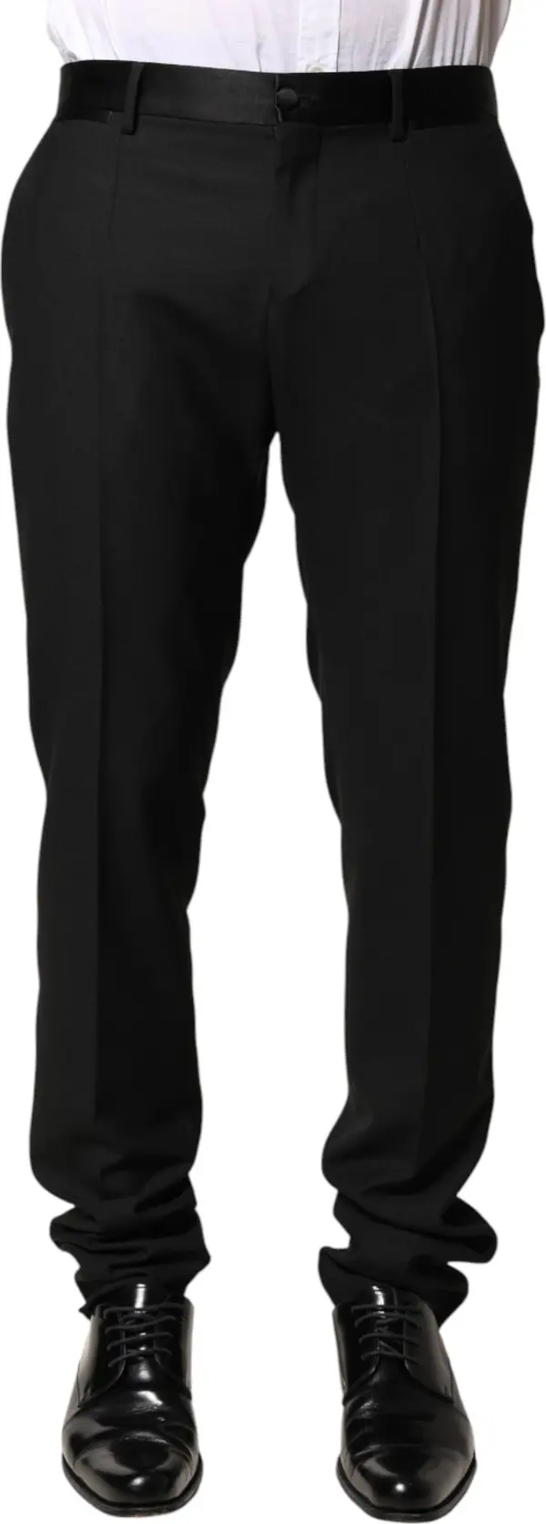 Black Wool Mid Waist Men Dress Trousers Pants
