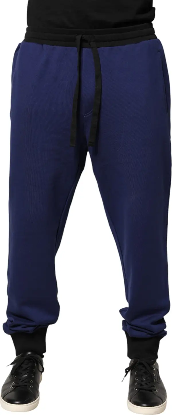 Blue Cotton Mid Waist Jogger Trousers Pants