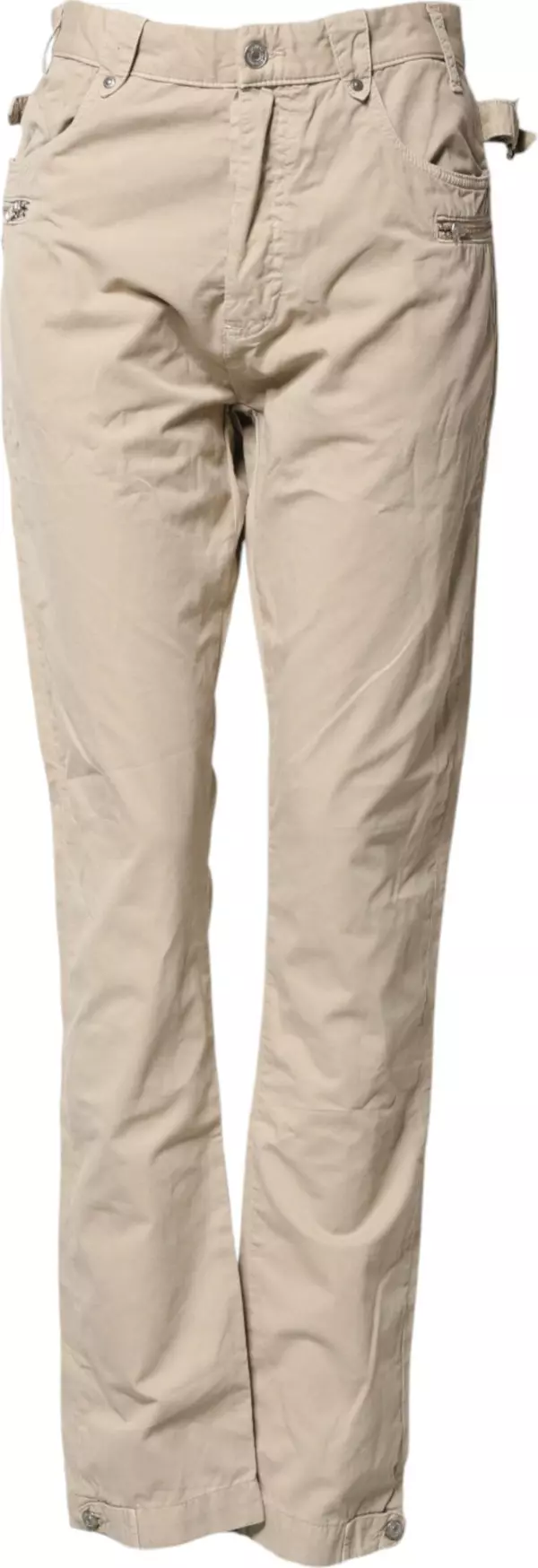 Beige Cotton Mid Waist Straight Men Denim Jeans
