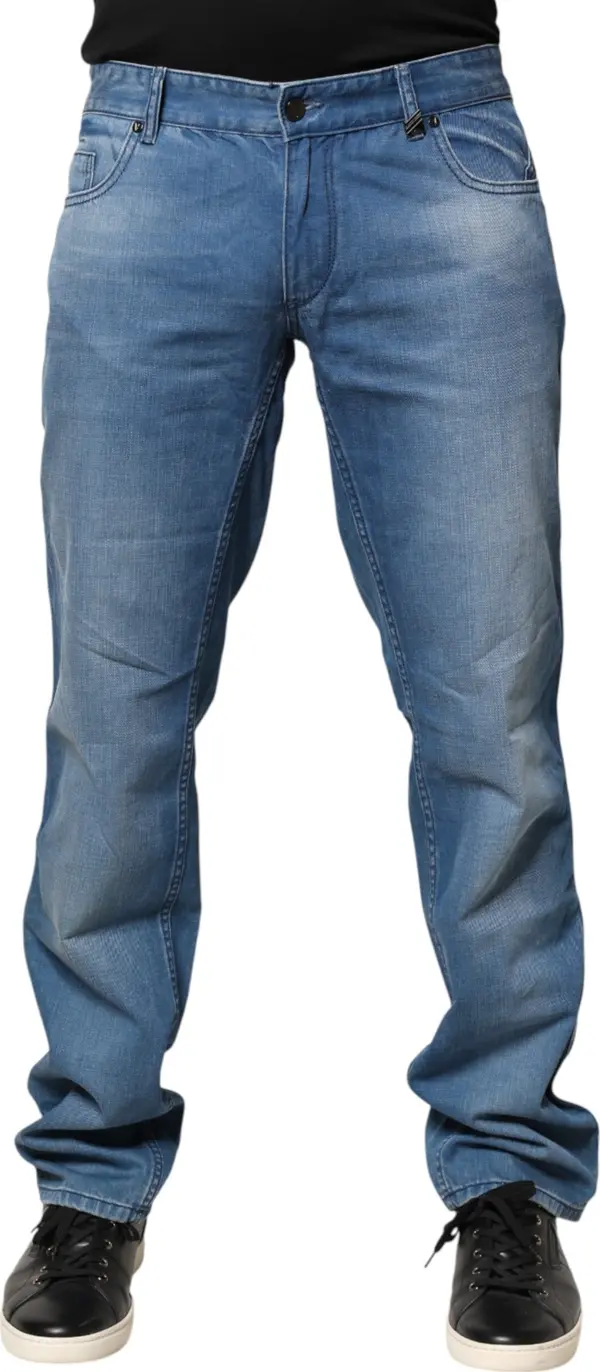 Blue Washed Cotton Skinny Fit Men Denim Trouser Jeans