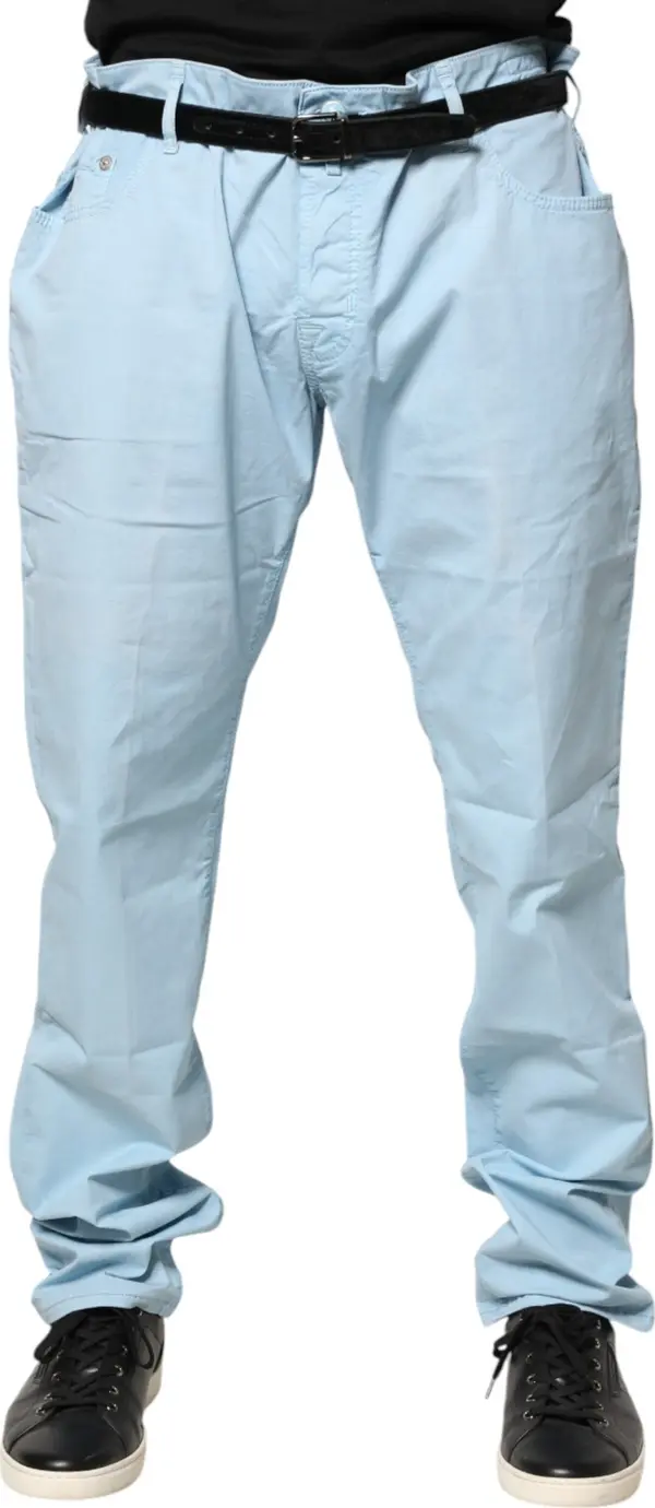 Light Blue Cotton Straight Fit Men Denim Jeans