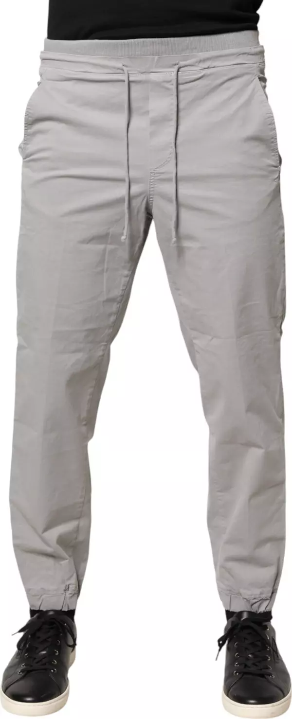 Light Gray Cotton Mid Waist Skinny Men Jogger Trouser Pants