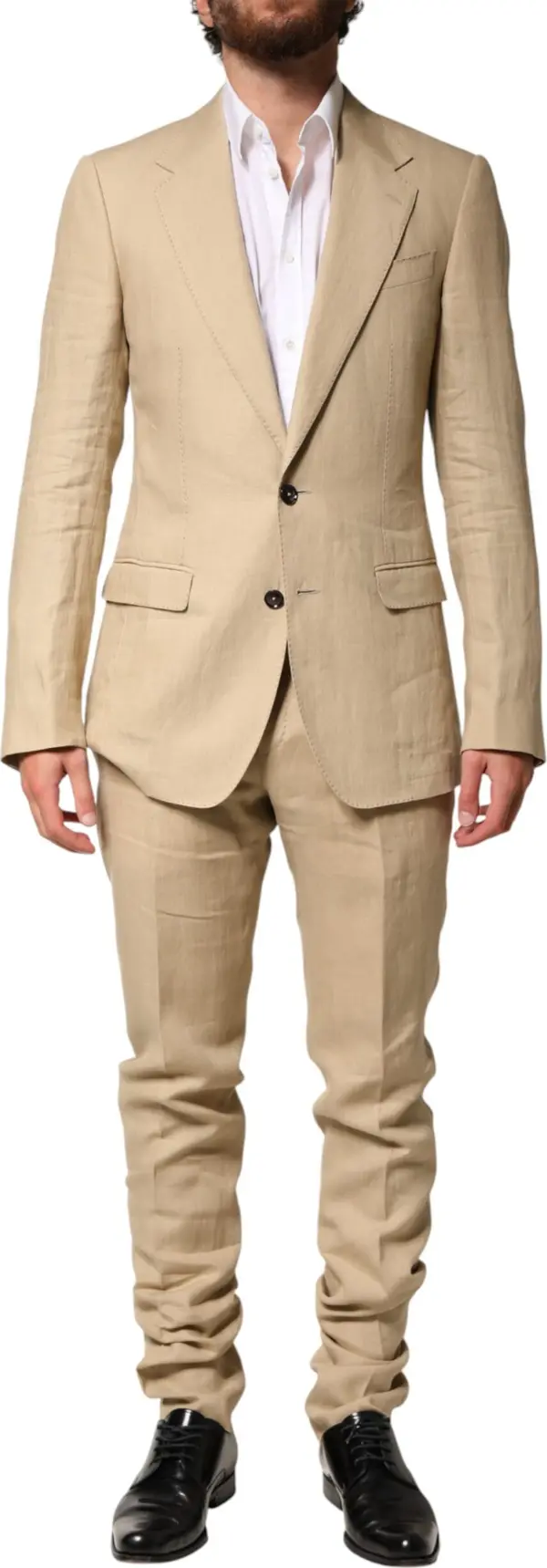 Beige Linen Single Breasted 2 Piece Suit