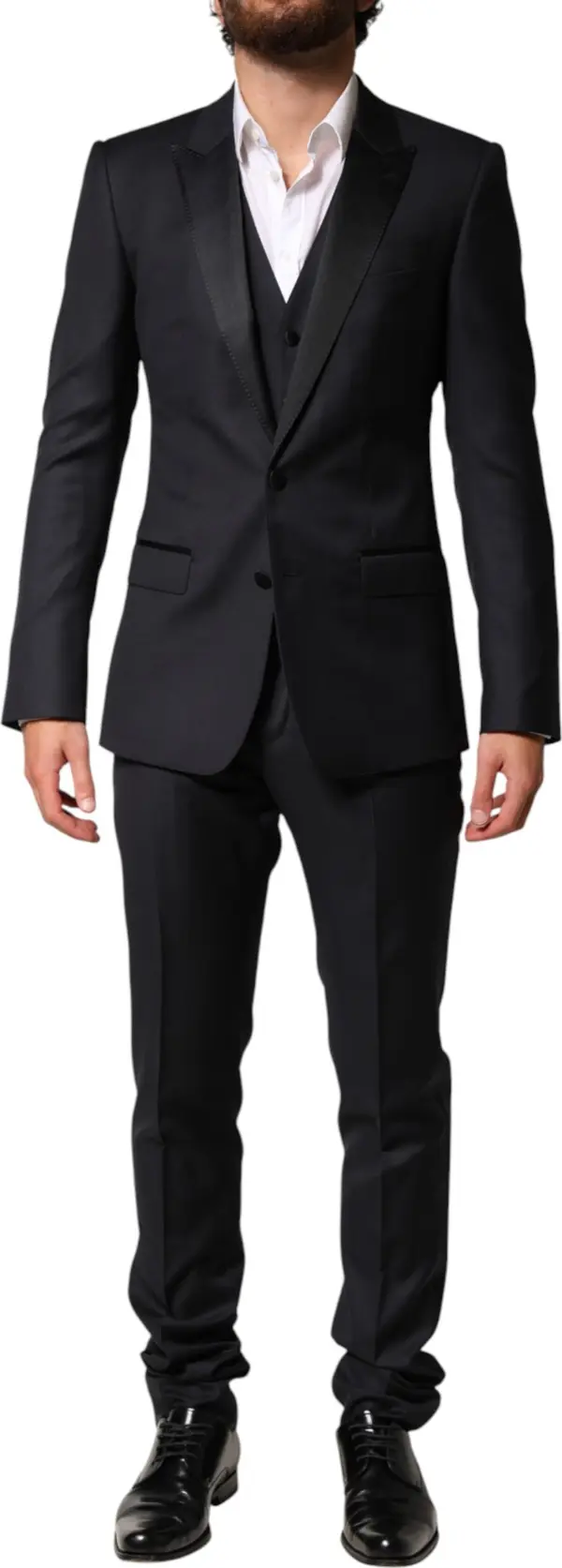 Black Wool Single Breasted 3 Piece Men Suit