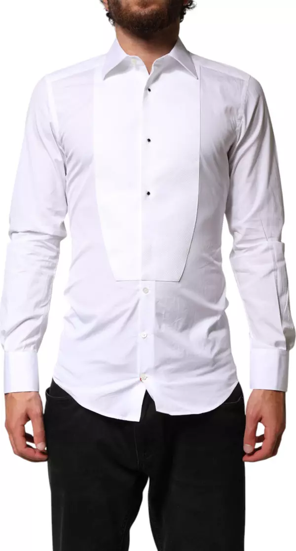 White Cotton GOLD Collared Dress Bib Formal Shirt