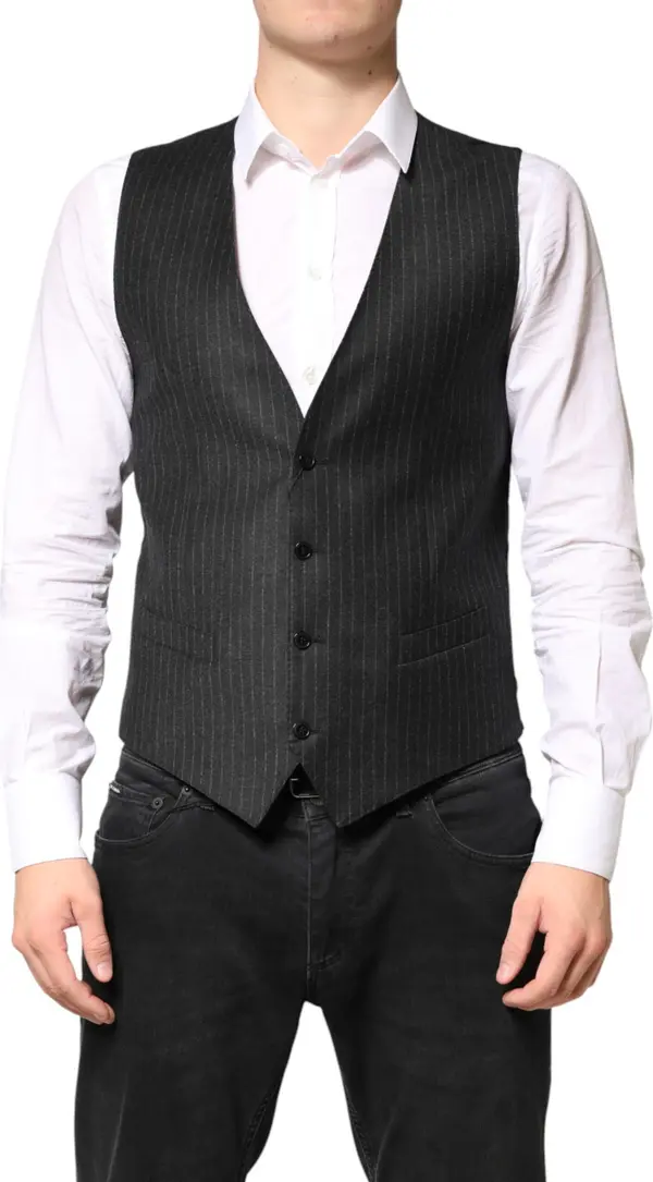 Black Stripes Wool Dress Men Waistcoat Vest