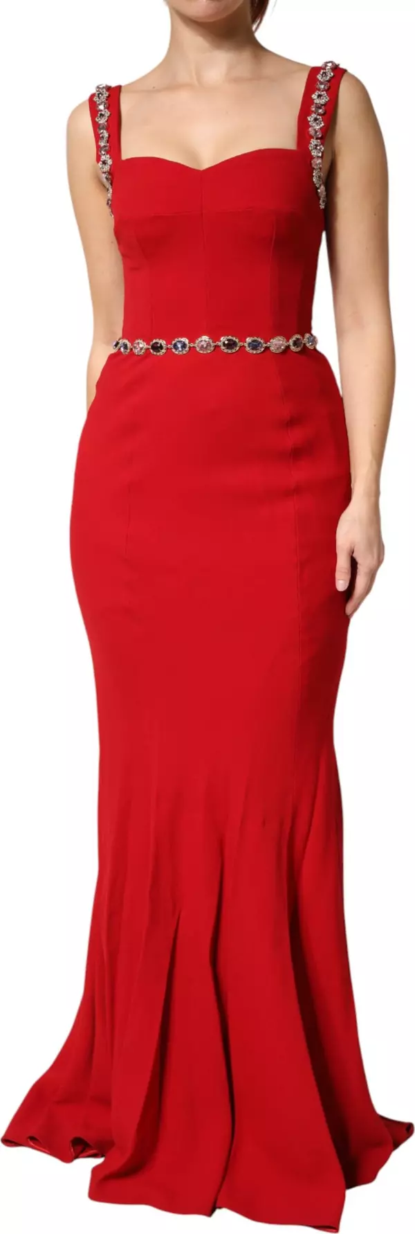Red Crystals Sheath Mermaid Long Gown Dress