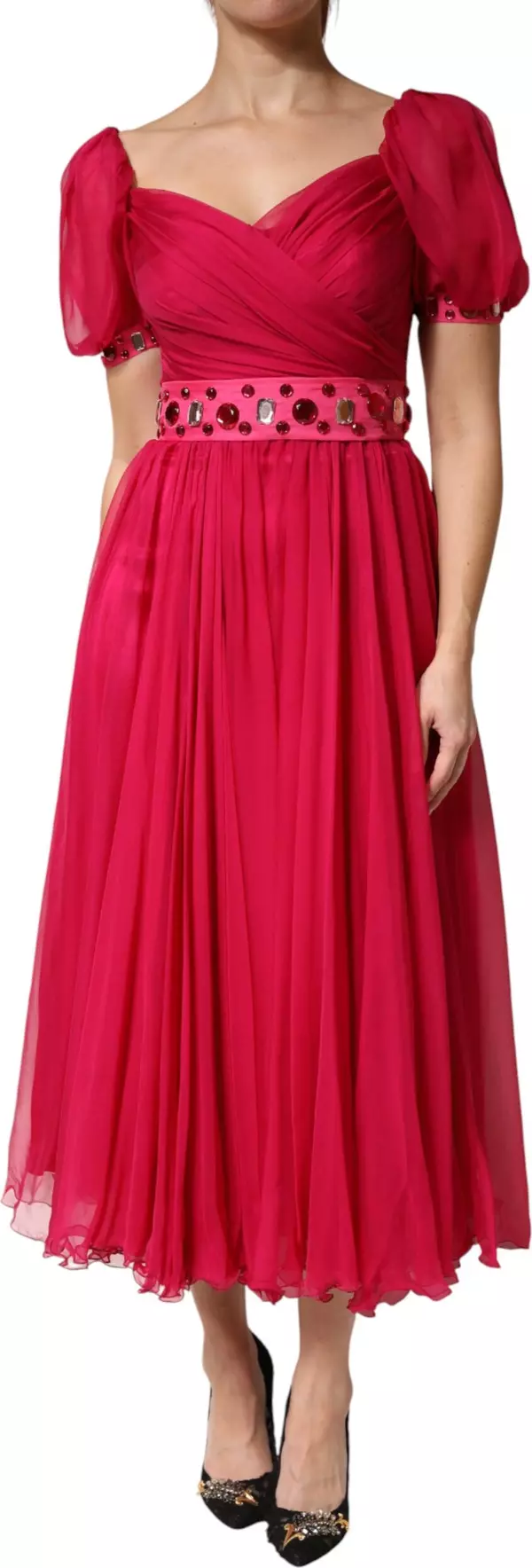 Pink Silk Embellished A-line Midi Dress