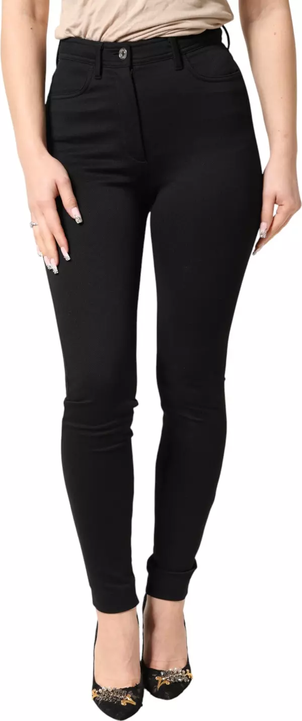 Black Nylon Stretch Skinny High Waist Pants