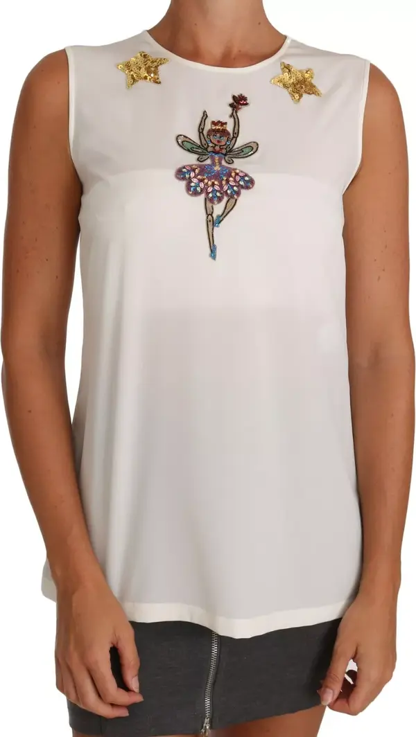 White Embellished Crystal Sequin Fairy  Top