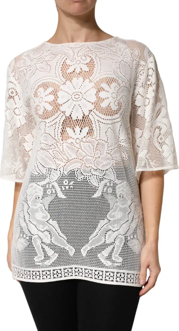 White Embroidery Lace Cotton Blouse Top
