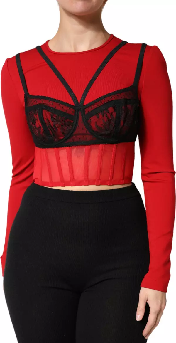 Red Black Nylon Bralette-Style Cropped Top