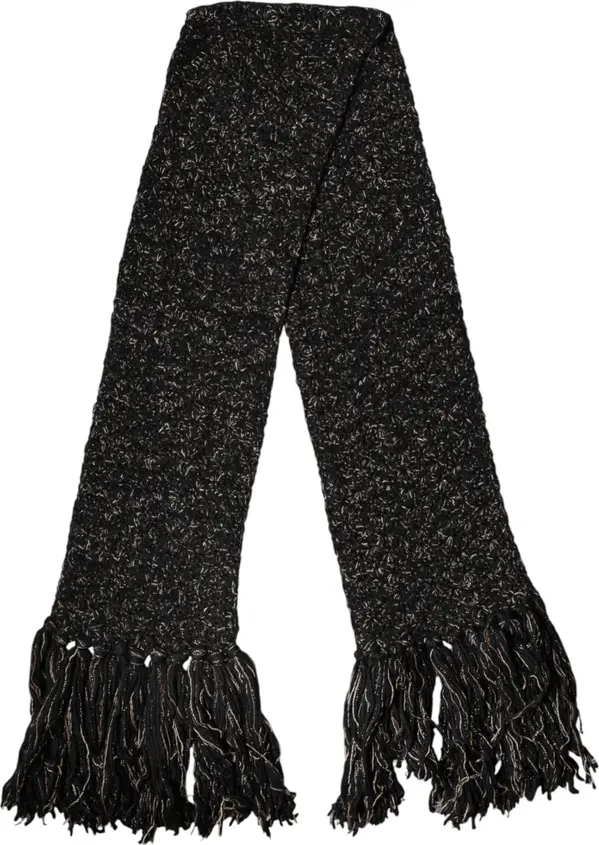 Black Wool Fringes Neck Wrap Foulard Scarf
