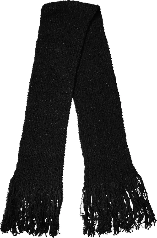 Black Wool Fringes Neck Wrap Foulard Scarf