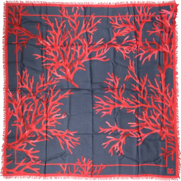 Blue Red Coral Print Square Foulard Men Scarf