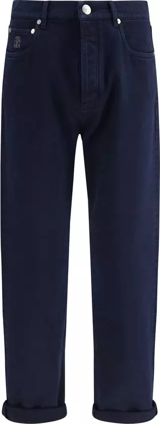 Blue Cotton Straight-Leg Jeans