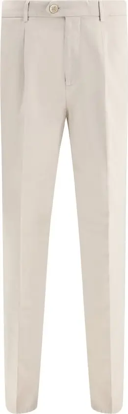 Beige Cotton Casual Pants