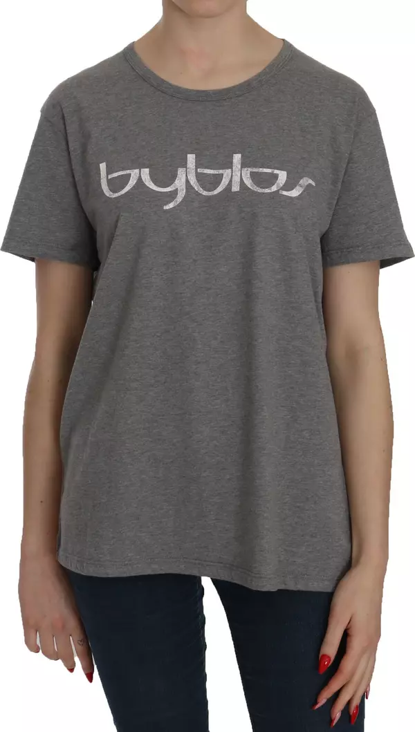 Cotton Grey Short Sleeve Round Neck Top T-shirt Blouse