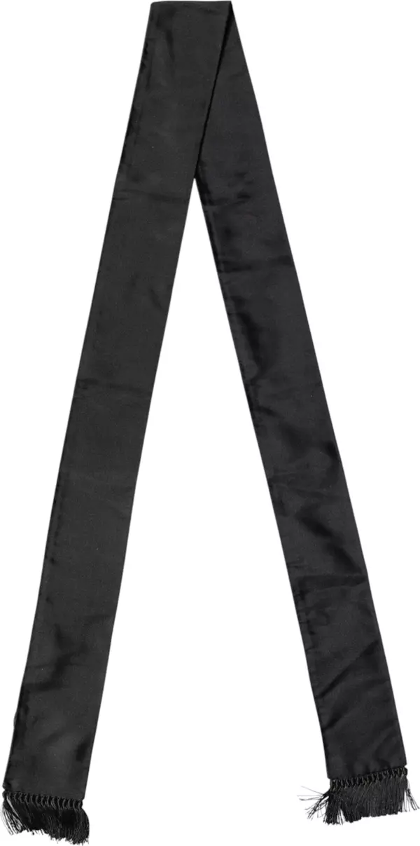 Black Silk Fringes Neck Wrap Foulard Scarf