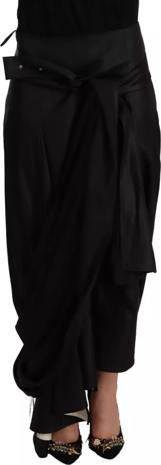 Acetate Black High Waist Wrap Style Asymmetric Skirt