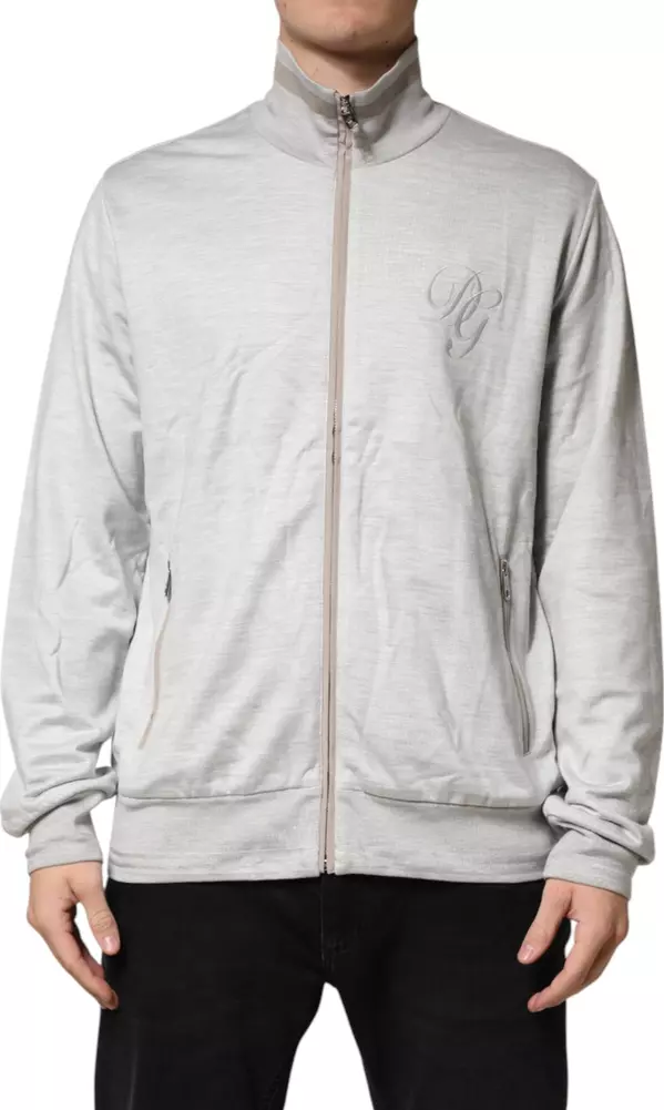 Light Gray Cotton Zipped Cardigan Sweater