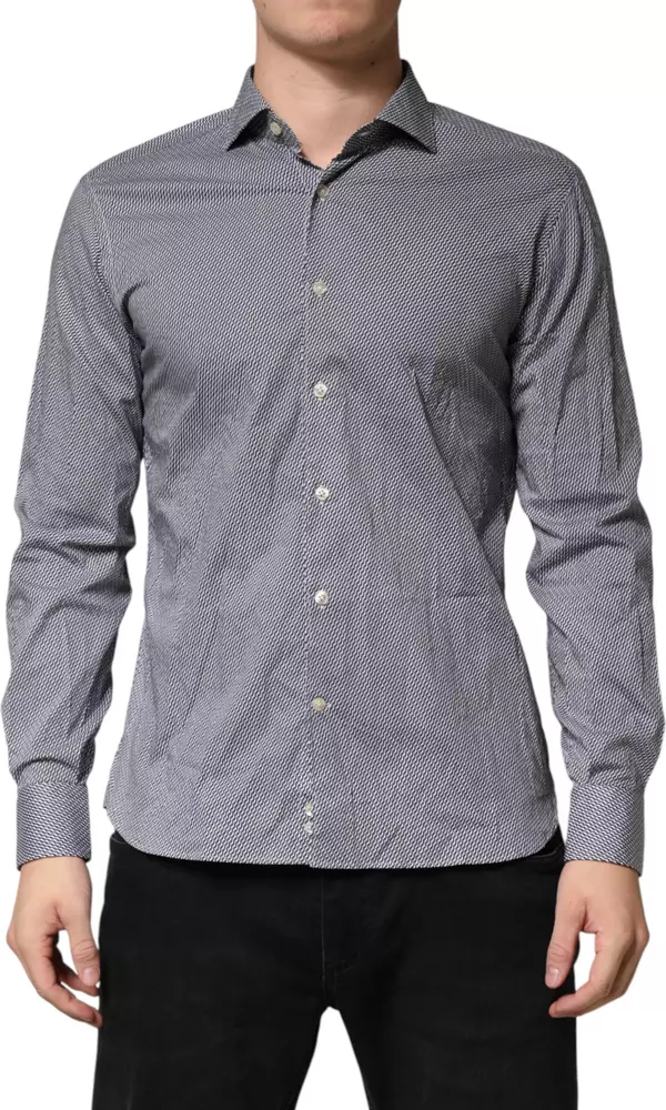 Gray Patterned Long Sleeves Dress Shirt