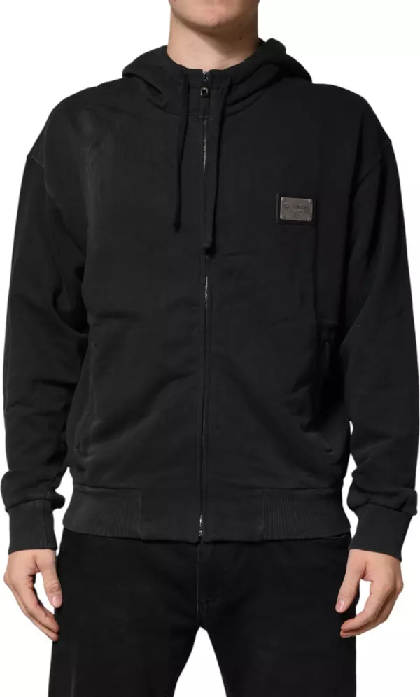 Black Full Zip Hooded Men Sweatshirt Sweater
