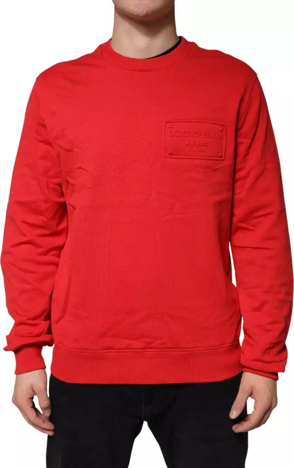 Red Logo Cotton Crew Neck Sweatshirt Sweater
