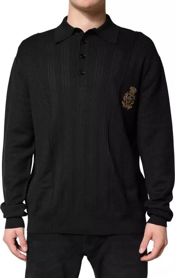 Black Crest Long Sleeve Men Pullover Sweater