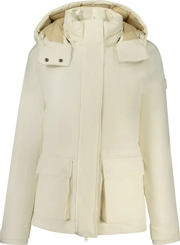 White Polyester Women Parka Jacket