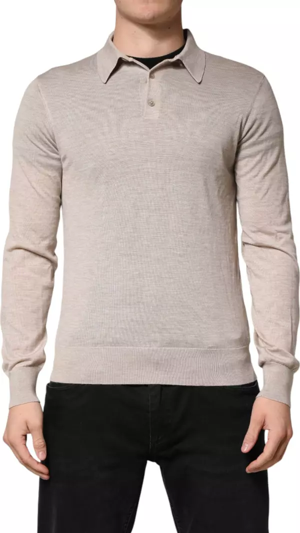 Beige Cashmere Collared PoloPullover  Sweater