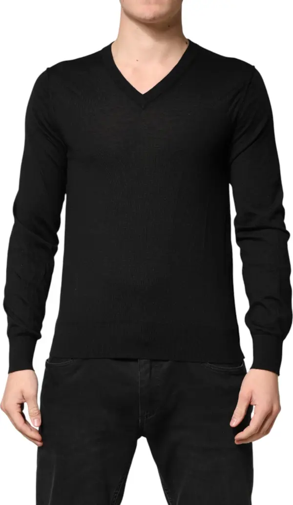Black Cashmere V-Neck Men Pullover Sweater