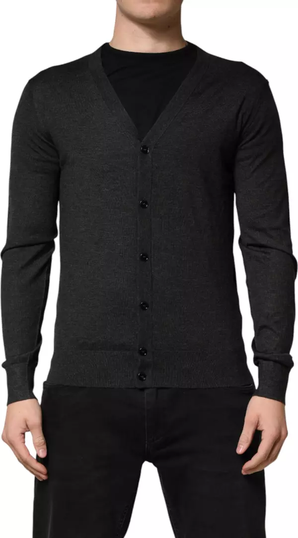Black Cashmere Buttoned Men Cardigan Sweater