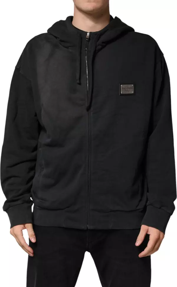 Black Logo Zipped Hooded Sweatshirt Sweater