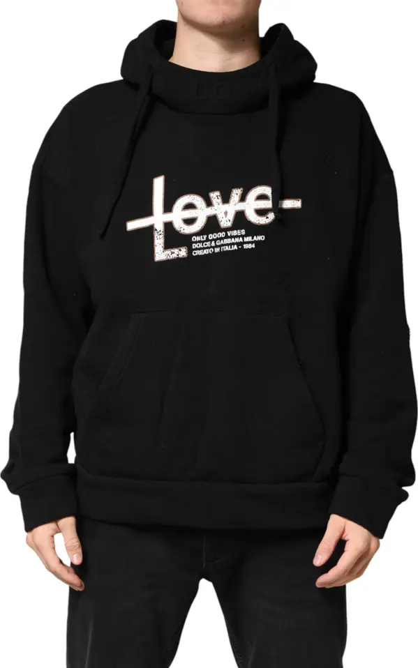 Black LOVE Cotton Hooded Sweatshirt Sweater