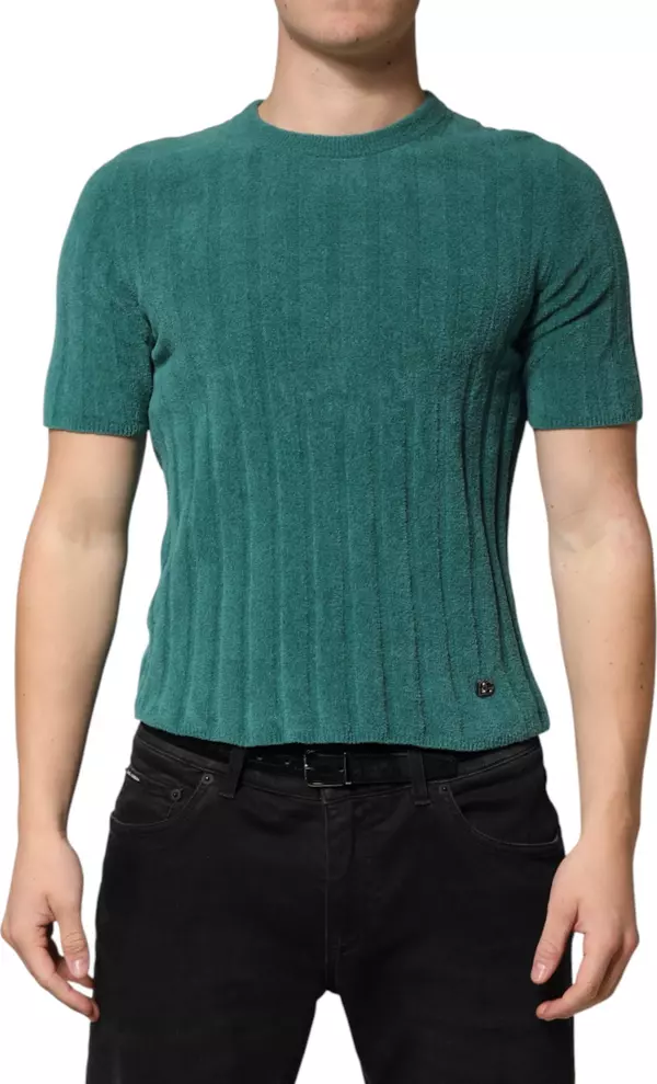Dark Green Cotton Blend Men Crew Neck T-shirt