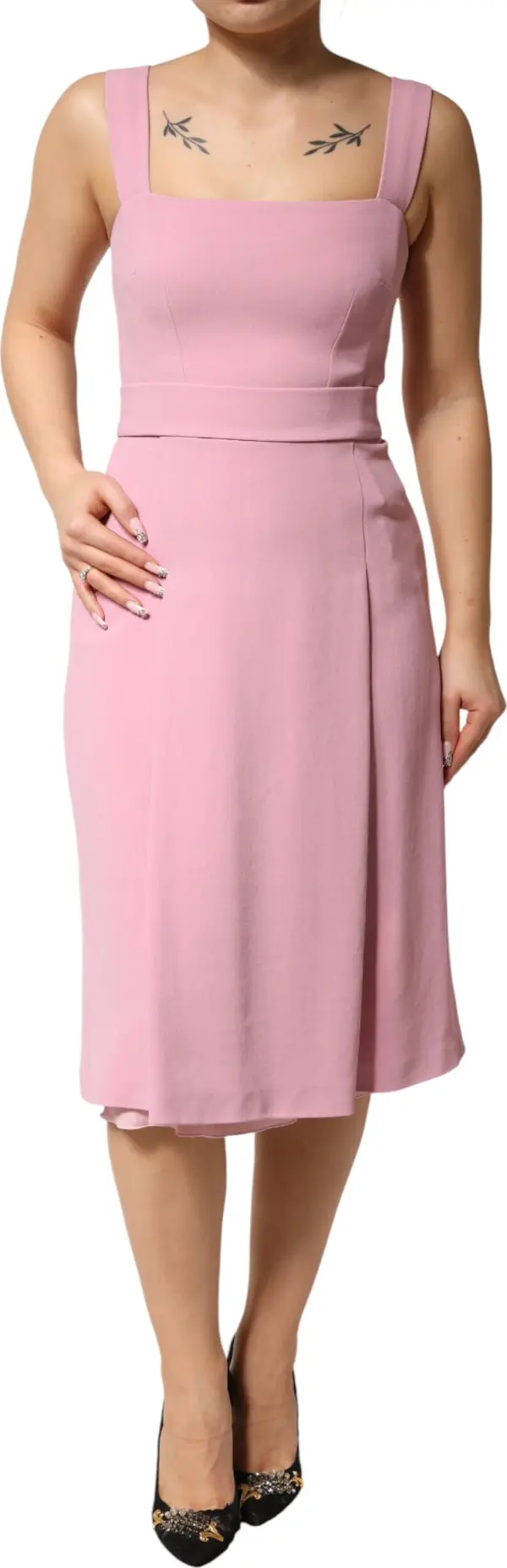 Pink Viscose Sleeveless Sheath Midi Dress