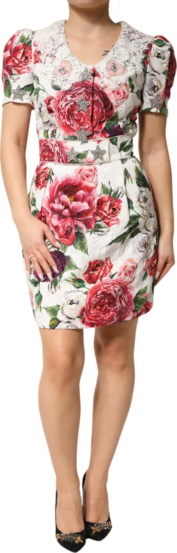 White Floral Embellished Sheath Mini Dress