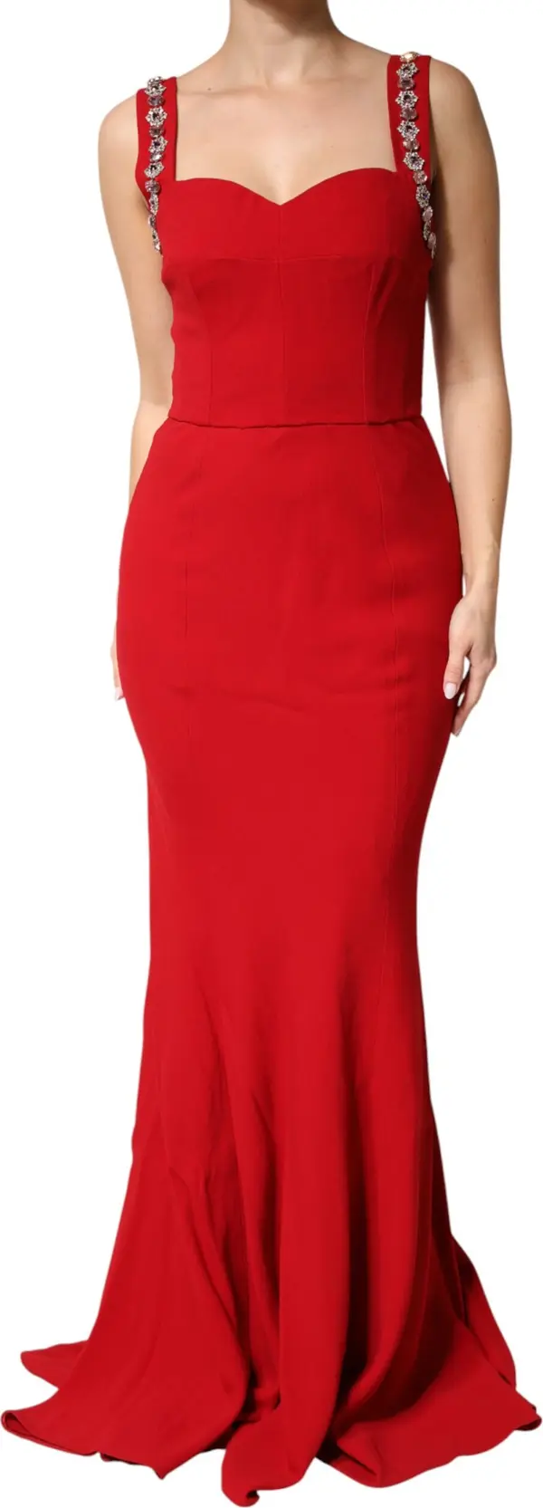 Red Embellished Bodycon Long Gown Dress