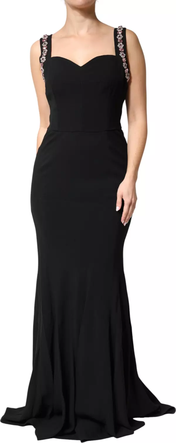 Black Embellished Bodycon Long Gown Dress